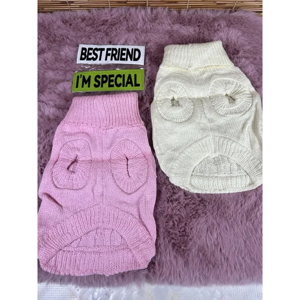 2 Pack Dog Sweaters for Small Dogs Winter Turtleneck Pink And Cream (xs-small)‎
